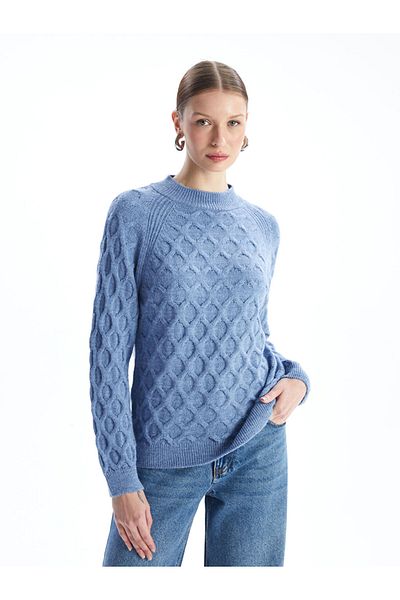 LC Waikiki Damen-Strickpullover mit Rundhalsausschnitt und langen Ärmeln – W40253z8