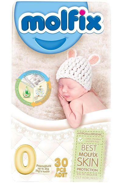 Molfix Baby Diapers Economic Size:0 (0-3kg) Premature 180 Pieces