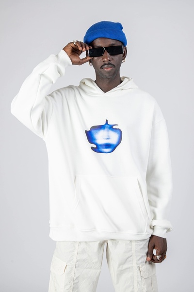 Sekizbiraltı Біла худі з принтом Illusion Face, оверсайз, унісекс