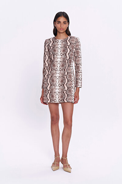 Quzu Μίνι καφέ φόρεμα - στάμπα φιδιού και ώμους με επένδυση