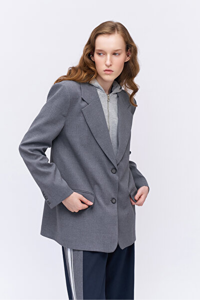 Quzu İçi Kapüşonlu Blazer Ceket Koyu Gri