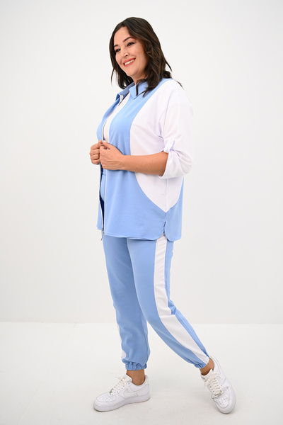 Koza Butik Дамски анцуг с цип с яка и яка за голям размер 8141-25