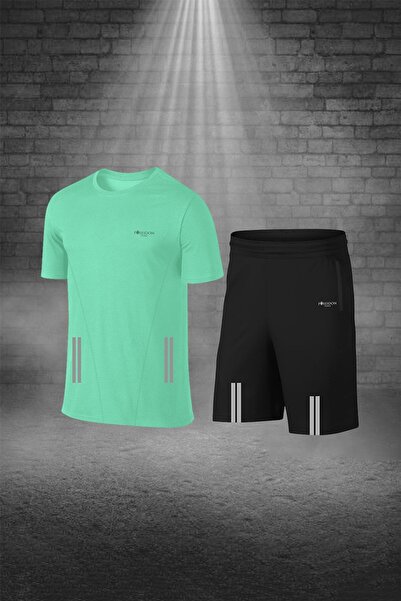 POSEIDON STORM Plus Size Men's Water Green Dri-Fit Fabric Pocket Solid Short Sleeve Comfort Casual T-Shirt Shorts Bottom Top Sportswear