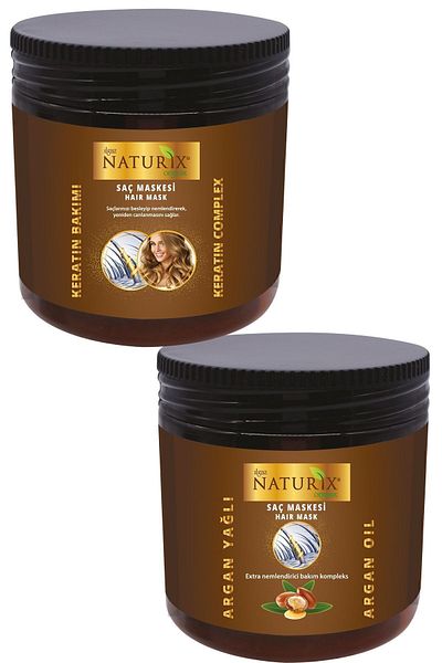 Ilgaz Naturix Organix 500 ml Hair Care Mask with Keratin and Argan Oil - Set of 2 |   Repairing Hair Care Set