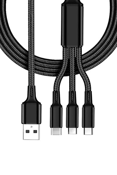 KOİ TECH Universal 3lü Kablo Type-c Micro Usb Iphone Lightning Uçlu 3in1 Çoklu Şarj Kablosu Hızlı Şarz Kablo