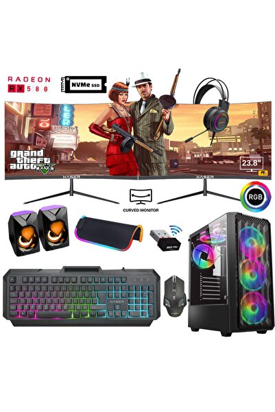XASER Xsr795 I7 4770 16gb Ram 512gb M.2 Nvme Ssd 8gb Rx580 24" Dual Curved Oy...