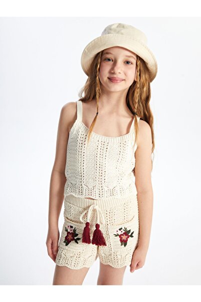 Dexia Σορτς Ecru Color - Πλεκτό Pasto, Λεπτομέρεια Κεντήματος και Φόδρα