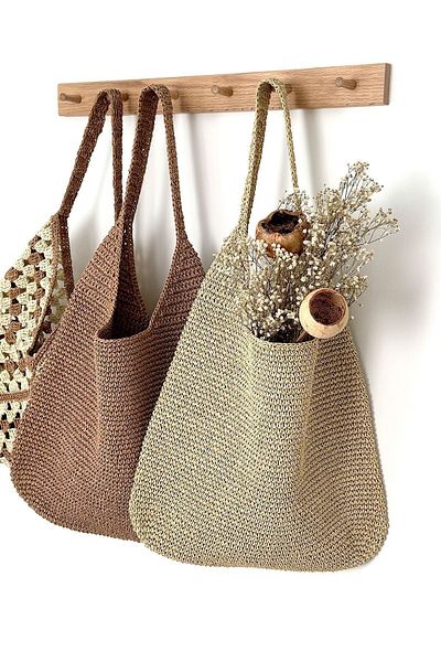 BECCASTYLE Straw Colored Shoulder Bag - Summer and Beach Bag, Handmade Knitted Bag
