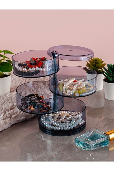 Rembox 4 Tiers Cylinder Desktop Organizer Organizer Necklace Earring Ring Jewelry Storage Box
