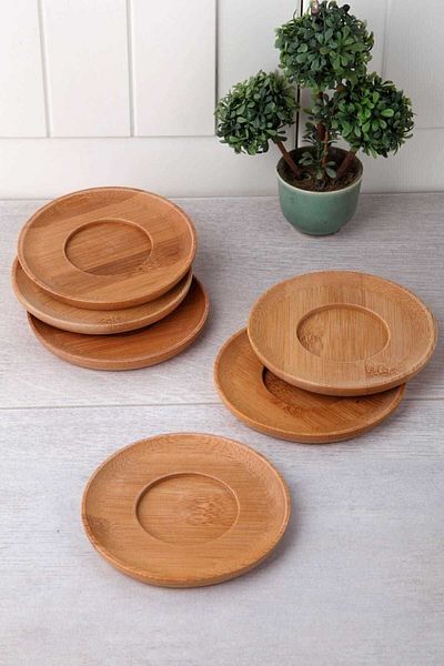 Balsa Grup 6 Pieces Bamboo Round Tea Plate