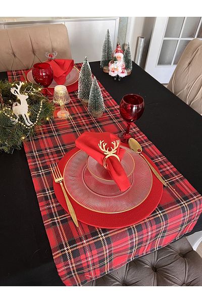 Ayd Home Red Black Plaid Runner - New Year Christmas Christmas Tableware Presentation Rectangle, 43X140 Cm, 1 Piece