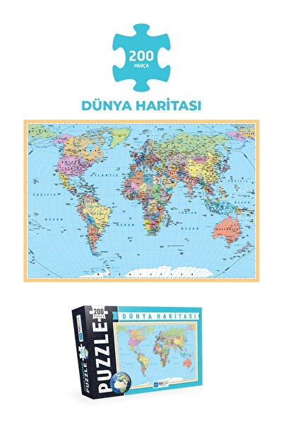Blue Focus 2 ADET PUZZLE - 200 PARÇA TÜRKİYE HARİTASI PUZZLE ve 200 PARÇA DÜNYA HARİTASI  PUZZLE
