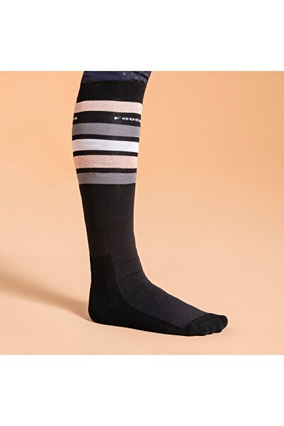 Decathlon Șosete de călărie pentru adulți Fouganza - dungi negre/roz - Sks100