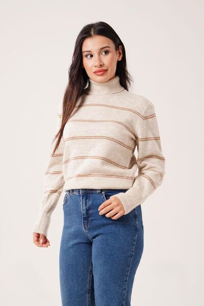 Hipo Trend سترة تريكو رفيعة ذات خطوط مزدوجة ورقبة واسعة