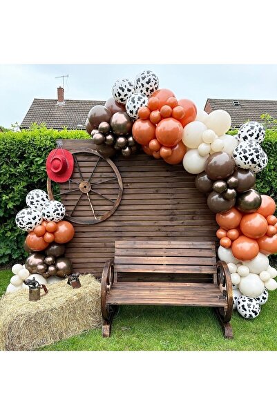 Öztürkpartievi Kahverengi Çiftlik Hayvanları Inek Baaskılı Balon Zinciri