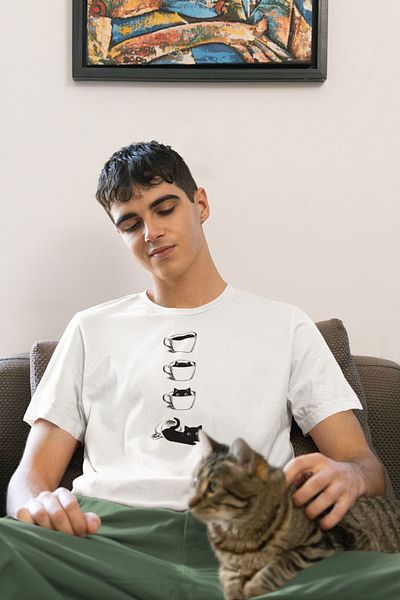 SM Satranç Medya Μπλουζάκι Unisex - Σχέδιο Κύπελλο με Γάτα, Μπροστινό Τυπωμένο