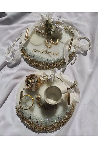 Z&B FLOWERS Epoxy Promise Engagement Tray Ring Tray Groom Cup Set Epoxy Promise Engagement Tray