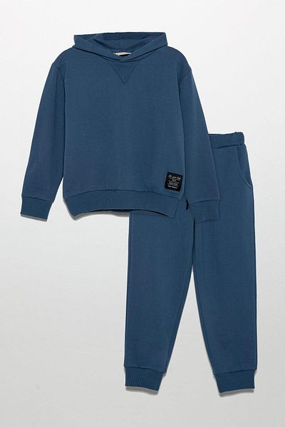 for you kids Hooded Label Detailed Jogger Indigo Bottom Top Suit