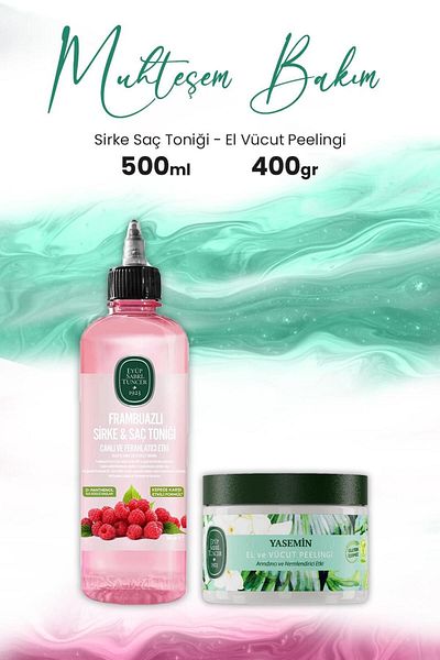 Eyüp Sabri Tuncer Hand Body Peeling 400 Gr, Raspberry Vinegar and Hair Tonic 500 ml