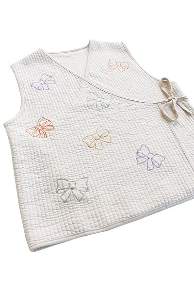 Miela Kids Beige Colored Adult Vest - Bow Embroidered