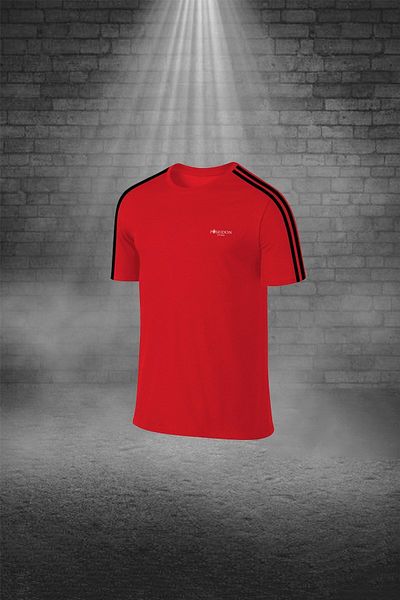 POSEIDON STORM Plus Size Men's Red Dri-Fit Fabric Unprinted Round Neck Short Sleeve T-Shirt Shorts Bottom Top Set (