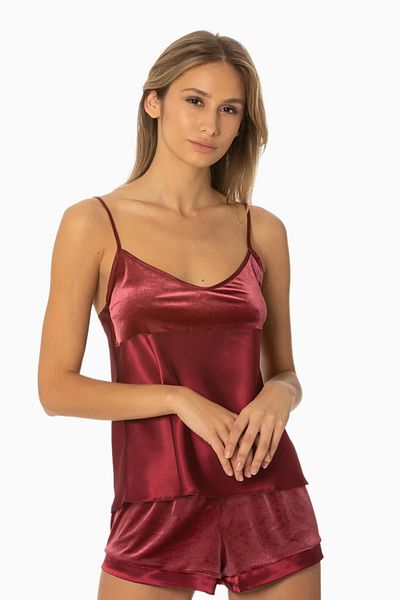 Pierre Cardin Velvet Satin Women's Shorts & Comb Set - 440 Claret Red