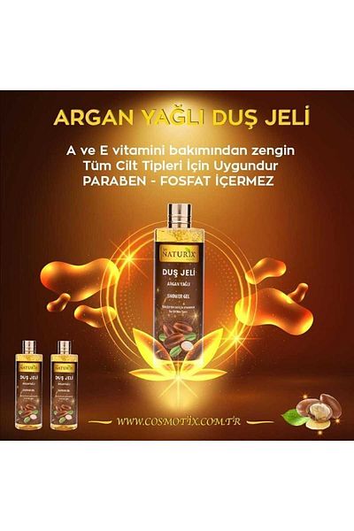 Ilgaz Naturix Organix Argan Oil Shower Gel Eco Pack of 3 - Skin Smoothing and Moisturizer - 400 ml