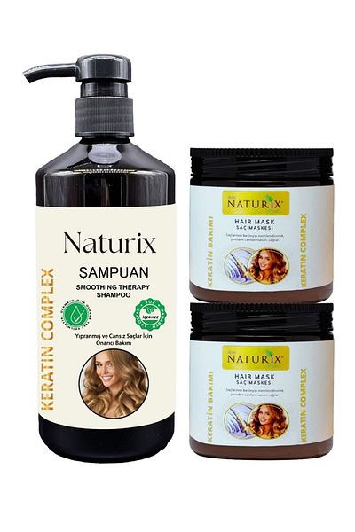 Naturix Hair Strengthening Keratin Treatment Set: 600ml Shampoo & 2 Pieces of 500ml Mask