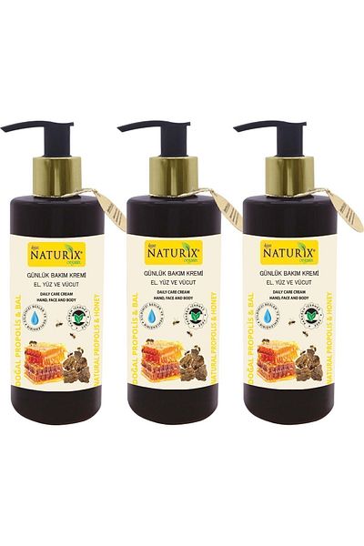 Naturix كريم العناية باليدين والوجه والجسم بالبروبوليس والعسل 250 مل - عبوة صديقة للبيئة مكونة من 3 قطع | لوشن مرطب للجسم
