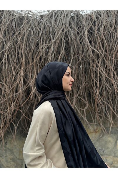 shalby Hijab Silky Cotton Jacquard Large Houndstooth Patterned Shawl Black