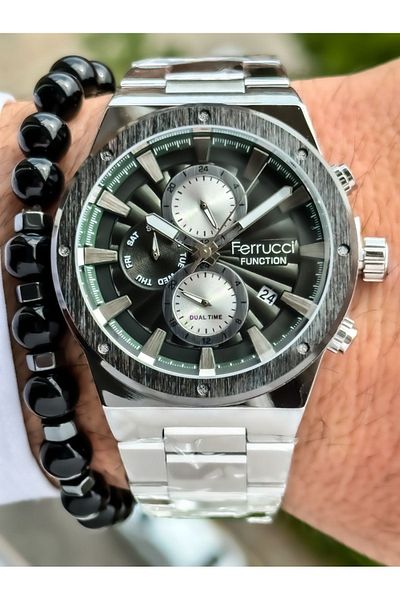 Ferrucci Men's Silver Colored Steel Cord Design Wrist Watch - Rosary Bracelet, Functional Design