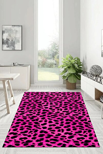 Mondblack Pembe Leopar Desen Dijital Baskı, Yıkanabilir, Kaymaz Taban, Salon,...