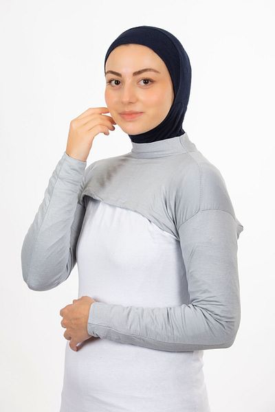 Modamelita Neck Collar Sleeves Hijab Turtleneck Crop Bolero Light Gray