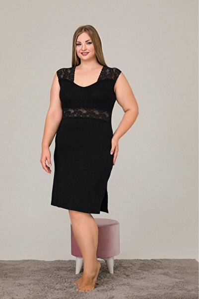 Lady Lingerie ثوب نوم نسائي ذو ياقة مربعة ومزين بالدانتيل مقاس كبير