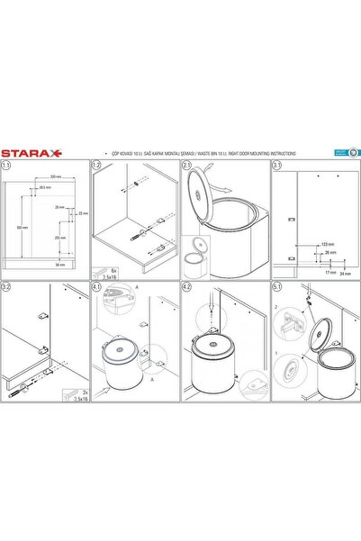 STARAX Kopya - Paslanmaz Krom Çelik 10 Litre Dolap Içi Çöp Kovası S 2251 Ss