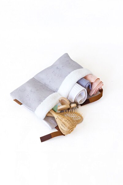 HAMUR Practical Hanging Organizer Baby Stroller Crib Edge Fluffy Organizer Solid Gray