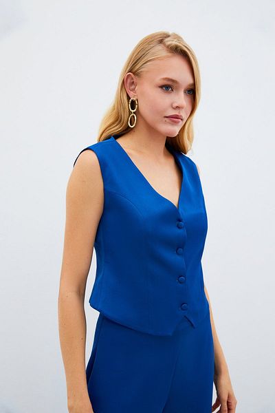Sateen Crepe Satin Vest - Blue
