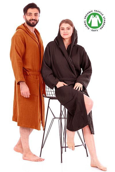 destinyhometex Unisex μπουρνούζι με κουκούλα 100% οργανικό βαμβάκι Premium Multi Muslin Ultra Soft