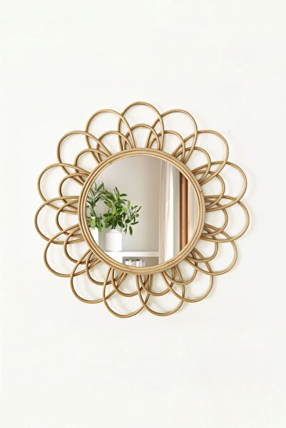 Harvest Maison El Yapımı Rattan Bambu Yuvarlak Ayna (60CM), Doğal Hasır Dekoratif Bohem Duvar Aynası