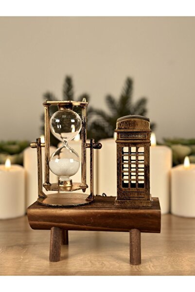 Genel Markalar Dekoratif Telefon Kulübesi Ahşap Kum Saati Sevgiliye Arkadaşa Ev Ofis Hediyelik Kum Saati