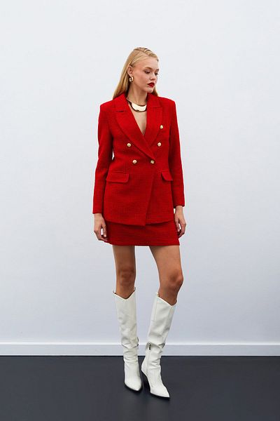 Sateen سترة تويد حمراء - تفاصيل أزرار
