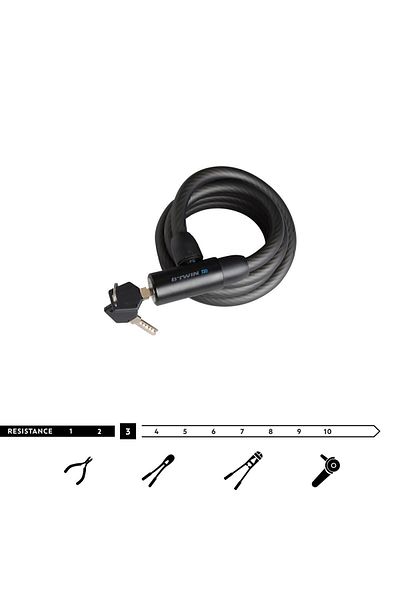 Decathlon Κλειδαριά αξεσουάρ ποδηλάτου 120 - Μαύρο - Με κλειδί