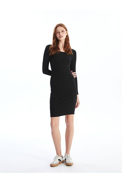 LC Waikiki Μαύρο Γυναικείο Φόρεμα Bodycon με λαιμόκοψη - XSIDE İMREX GLOBAL
