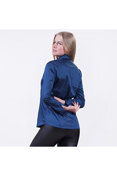 Exve Exclusive Petrol Blue Simple Basic Long Sleeve Women's Shirt