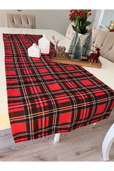 Ayd Home 43X140 cm Christmass Checkered Masahattı Noelleroğlu Red Newyear Rule Runner