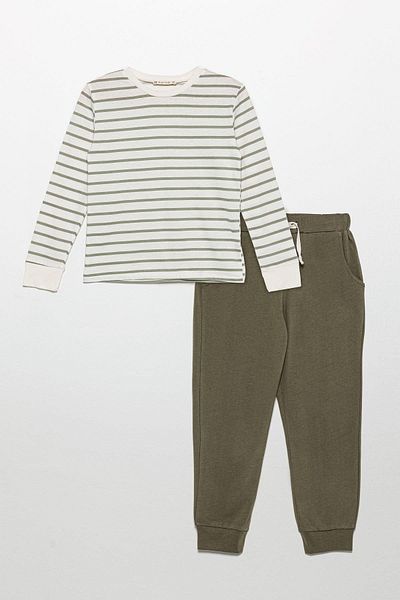 for you kids Crew Neck Long Sleeve Green Bottom Top Set