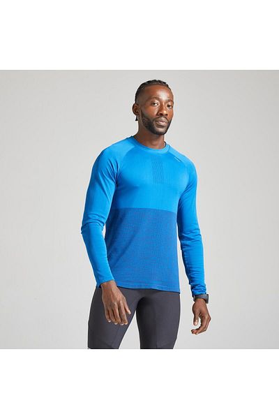 Decathlon تي شيرت رجالي أزرق بأكمام طويلة للجري / الجري على الطرق - العناية بالطرق