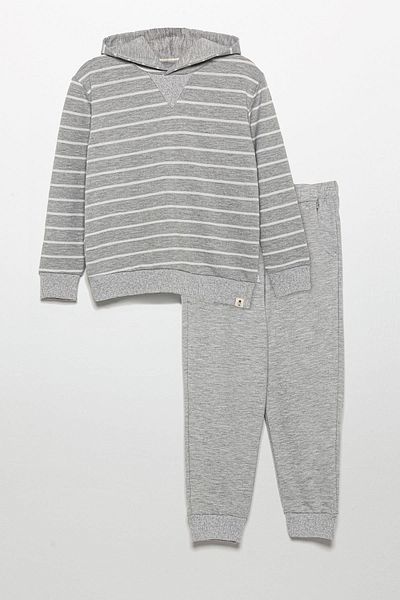 for you kids Thick Striped Hooded Jogger Gray Bottom Top Suit