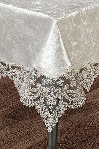 scarlet home collection مفرش طاولة مخملي من الدانتيل الفرنسي