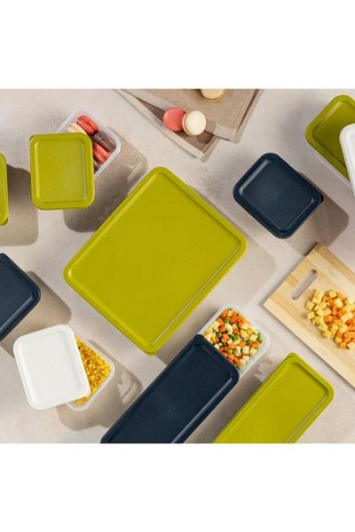PANJI Anthracite 16 Piece Storage Container - Microwave and Freezer Compatible, 4X2600Ml 6X1200Ml 6X500Ml